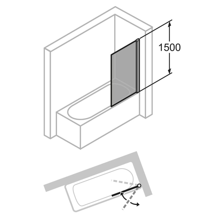 HÜPPE Solva teilgerahmt Badewannenabtrennung 1-teilig 50-100 x 120-200 cm, Glas mit Anti-Plaque, Rechtsbefestigung