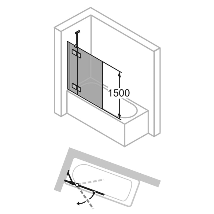 HÜPPE Solva teilgerahmt Badewannenabtrennung 1-teilig mit Festteil 95 x 150 cm, Glas mit Anti-Plaque, Linksbefestigung