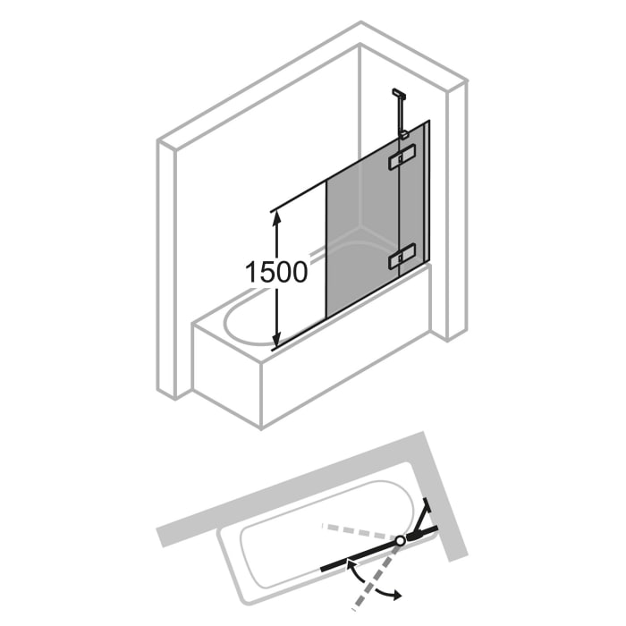 HÜPPE Solva teilgerahmt Badewannenabtrennung 1-teilig mit Festteil 60-120 x 120-200 cm, Glas ohne Anti-Plaque, Rechtsbefestigung