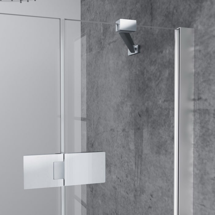 HÜPPE Solva teilgerahmt Badewannenabtrennung 1-teilig mit Festteil 60-120 x 120-200 cm, Glas mit Anti-Plaque, Rechtsbefestigung