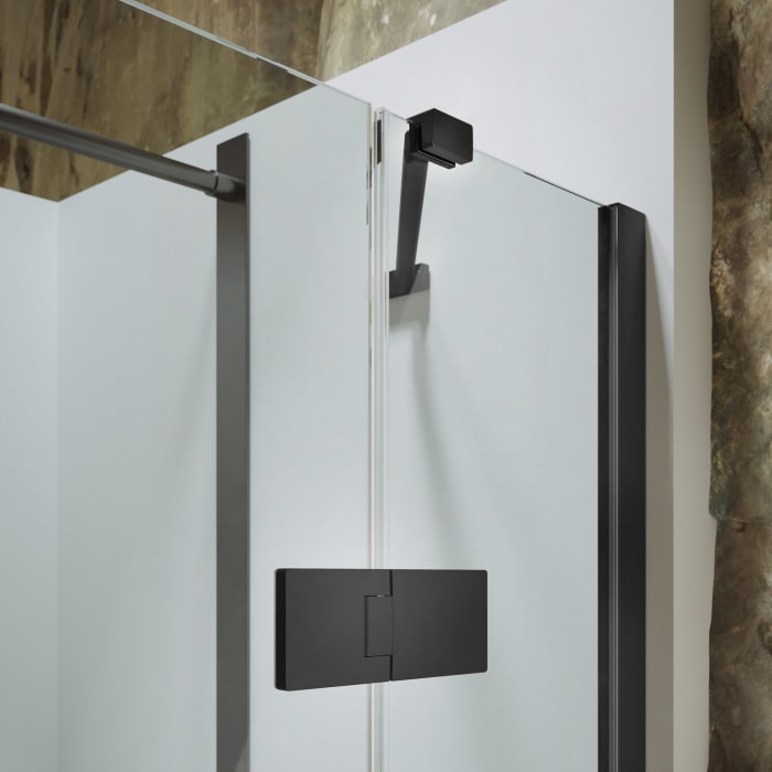 HÜPPE Solva teilgerahmt Badewannenabtrennung 1-teilig mit Festteil 60-120 x 120-200 cm, Glas mit Anti-Plaque, Rechtsbefestigung