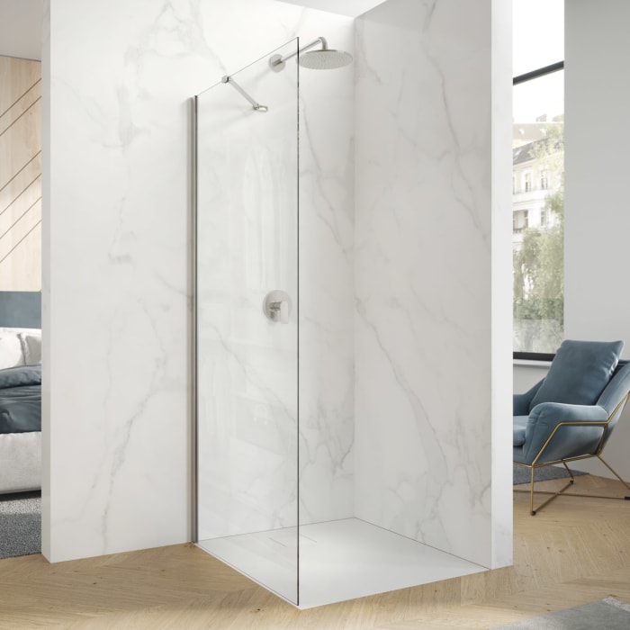 HÜPPE Design pure Walk-In Seitenwand 90 cm, mit Stabilisator, Glas 6 mm mit Anti-Plaque