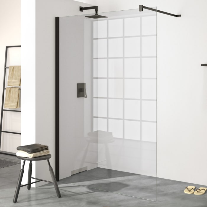 HÜPPE Design pure Walk-In Seitenwand 90 cm, mit Querstrebe, Glas 6 mm mit Anti-Plaque