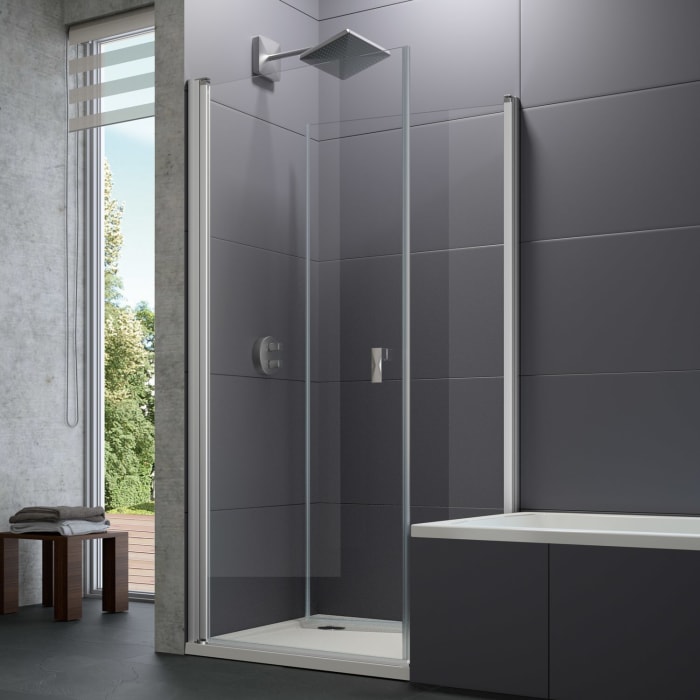 HÜPPE Design pure 4-Eck bewegliche Seitenwand für Schwingtür 75 x 190 cm, Glas ohne Anti-Plaque