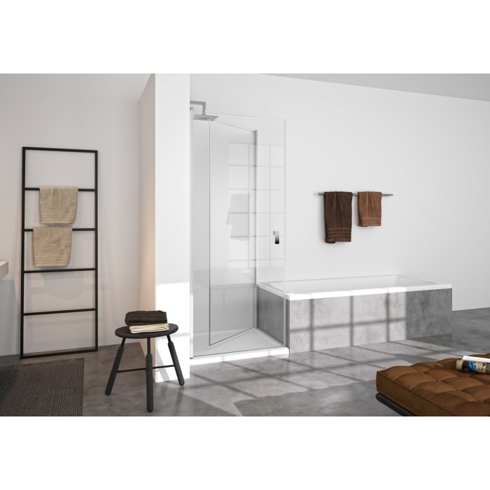 HÜPPE Design pure 4-Eck bewegliche Seitenwand für Schwingtür 70 x 200 cm, Glas ohne Anti-Plaque