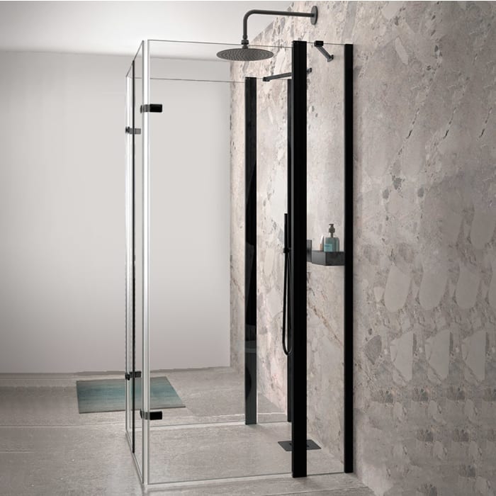 HÜPPE Design pure U-Kabine mit 2 Schwingfalttüren mit Festteil, Maßanfertigung, Glas mit Anti-Plaque, mit Komfortgriff