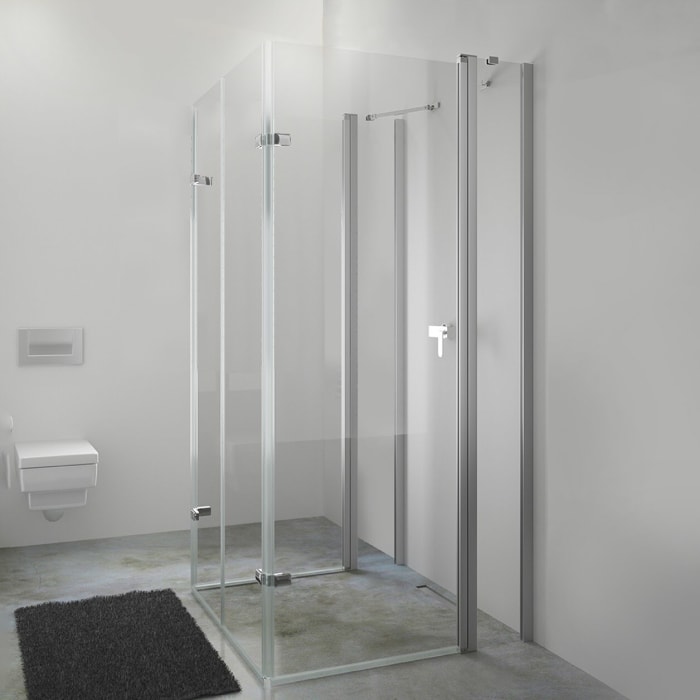 HÜPPE Design pure U-Kabine mit 2 Schwingfalttüren mit Festteil, Maßanfertigung, Glas ohne Anti-Plaque, mit Komfortgriff