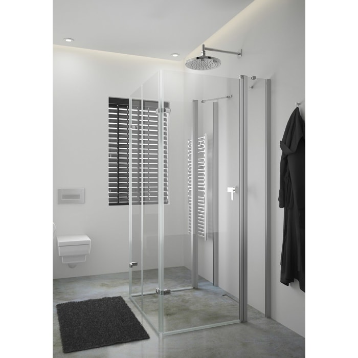 HÜPPE Design pure U-Kabine mit 2 Schwingfalttüren mit Festteil, Maßanfertigung, Glas ohne Anti-Plaque, mit Komfortgriff