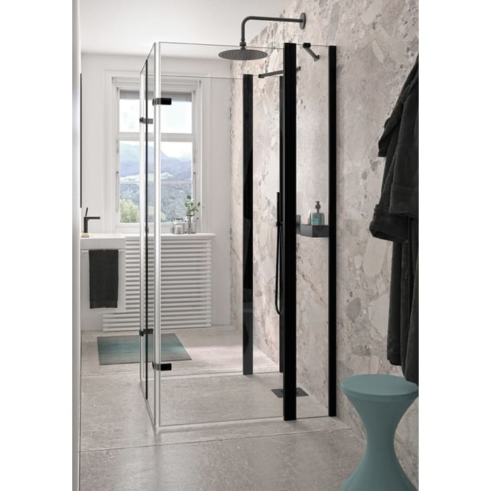 HÜPPE Design pure U-Kabine mit 2 Schwingfalttüren mit Festteil, Maßanfertigung, Glas mit Anti-Plaque, mit Komfortgriff