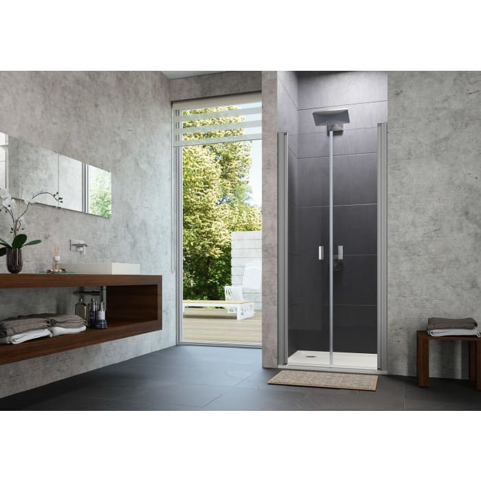 HÜPPE Design pure 4-Eck Pendeltür in Nische 88 x 200 cm, Glas ohne Anti-Plaque