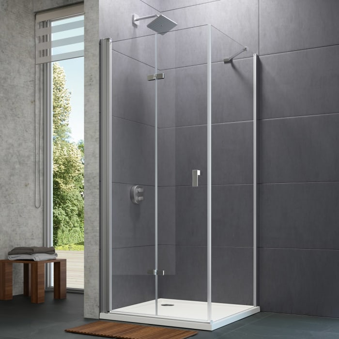 HÜPPE Design pure 4-Eck Schwingfalttür 120 x 190 cm, Linksbefestigung, Glas mit Anti-Plaque