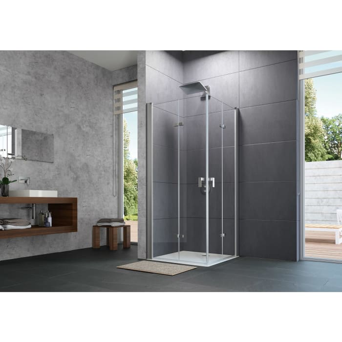 HÜPPE Design pure 4-Eck Schwingfalttür 120 x 200 cm, Rechtsbefestigung, Glas ohne Anti-Plaque