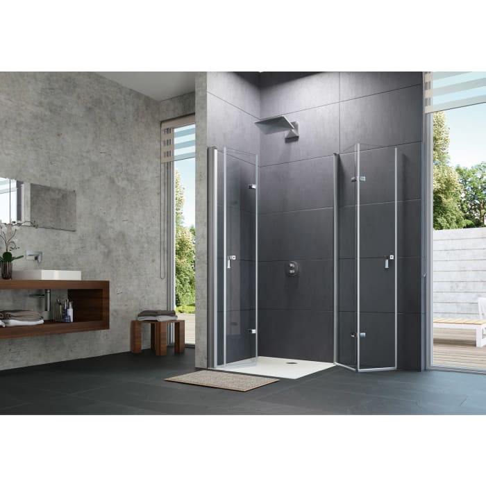 HÜPPE Design pure 4-Eck Schwingfalttür 120 x 190 cm, Rechtsbefestigung, Glas ohne Anti-Plaque