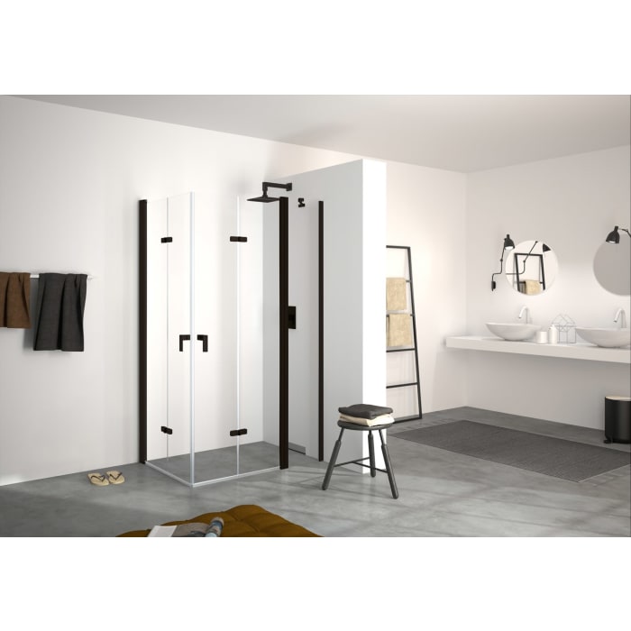 HÜPPE Design pure 4-Eck Schwingfalttür 70 x 200 cm, Linksbefestigung, Glas ohne Anti-Plaque