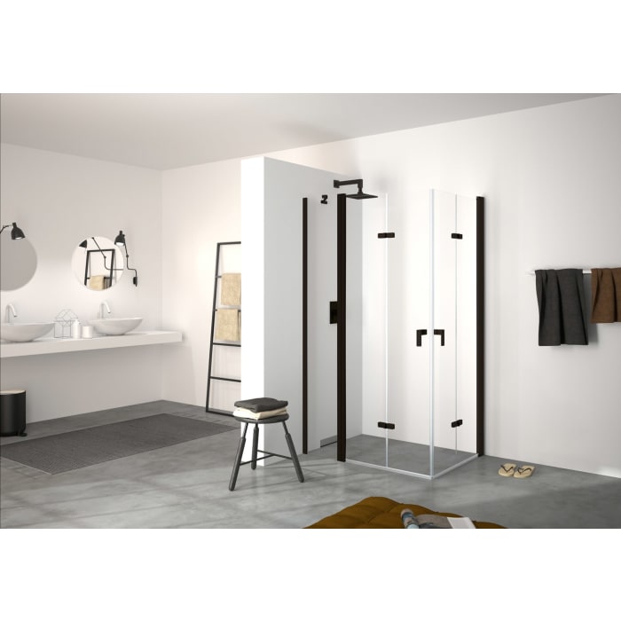 HÜPPE Design pure 4-Eck Schwingfalttür 50-125 x 140-200 cm, Rechtsbefestigung, Glas ohne Anti-Plaque