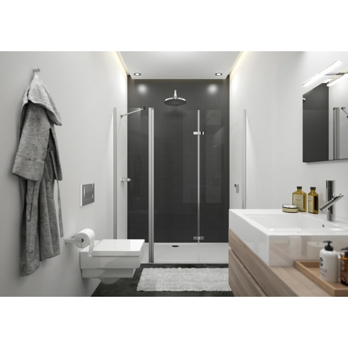 HÜPPE Design pure 4-Eck Schwingfalttür mit festem Segment 140 x 190 cm, Linksbefestigung, Glas ohne Anti-Plaque