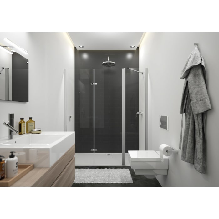 HÜPPE Design pure 4-Eck Schwingfalttür mit festem Segment 120 x 200 cm, Rechtsbefestigung, Glas ohne Anti-Plaque