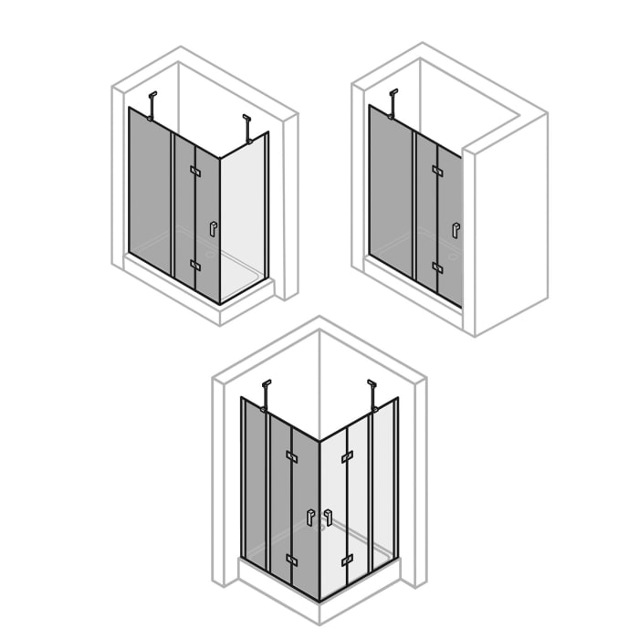 HÜPPE Design pure 4-Eck Schwingfalttür mit festem Segment 160,1-180 x 140-200 cm, Linksbefestigung, Glas ohne Anti-Plaque