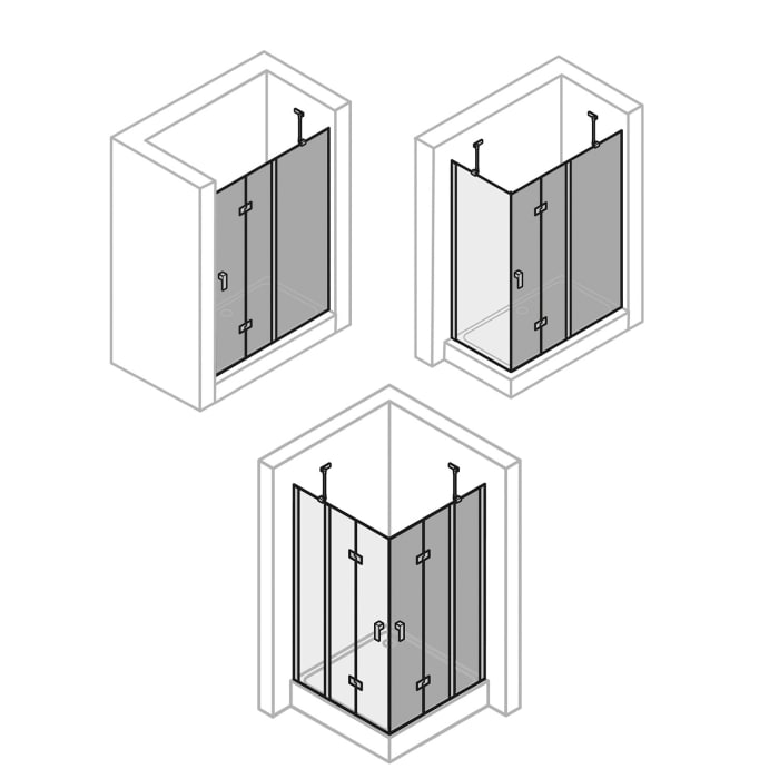 HÜPPE Design pure 4-Eck Schwingfalttür mit festem Segment 120 x 200 cm, Rechtsbefestigung, Glas mit Anti-Plaque