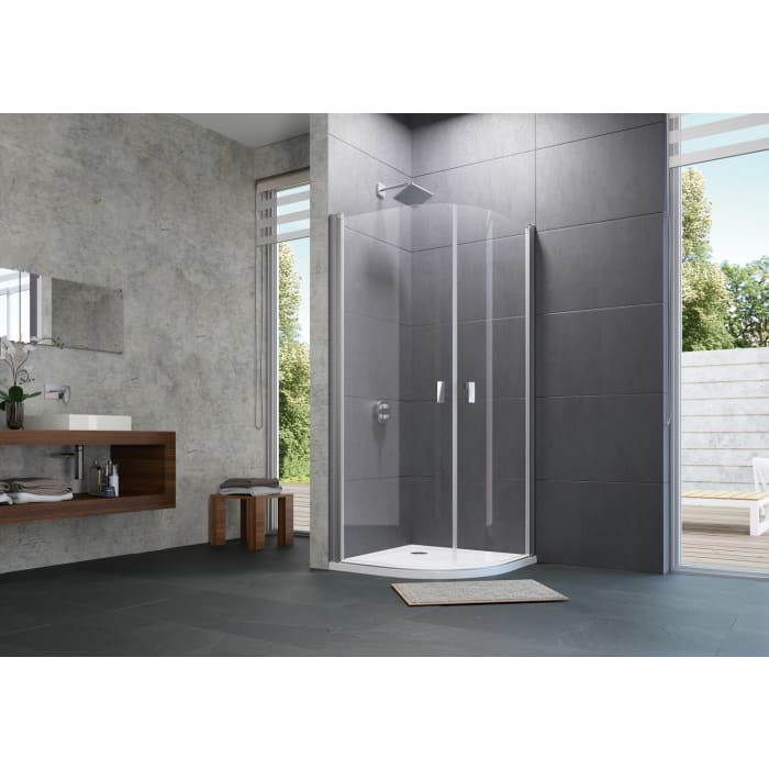 HÜPPE Design pure 1/4 Kreis Schwingtür 80 x 190 cm, R= 50 cm, Glas ohne Anti-Plaque