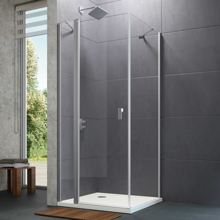 HÜPPE Design pure 4-Eck Schwingtür mit festem Segment 100 x 200 cm, Glas ohne Anti-Plaque