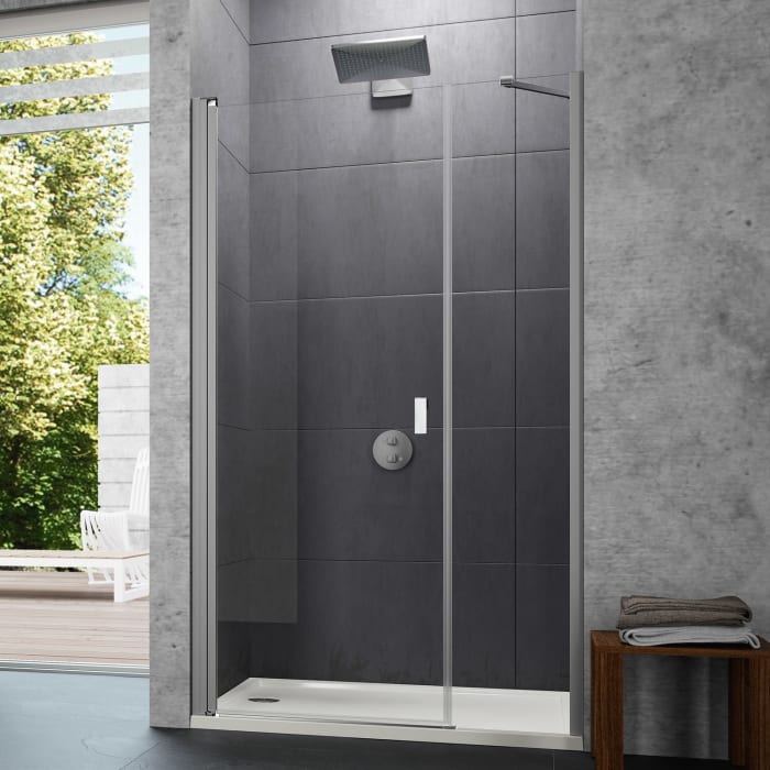 HÜPPE Design pure 4-Eck Schwingtür mit Nebenteil 90 x 200 cm, Glas mit Anti-Plaque