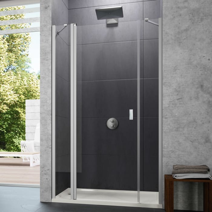 HÜPPE Design pure 4-Eck Schwingtür mit festem Segment und Nebenteil 110 x 190 cm, Glas ohne Anti-Plaque