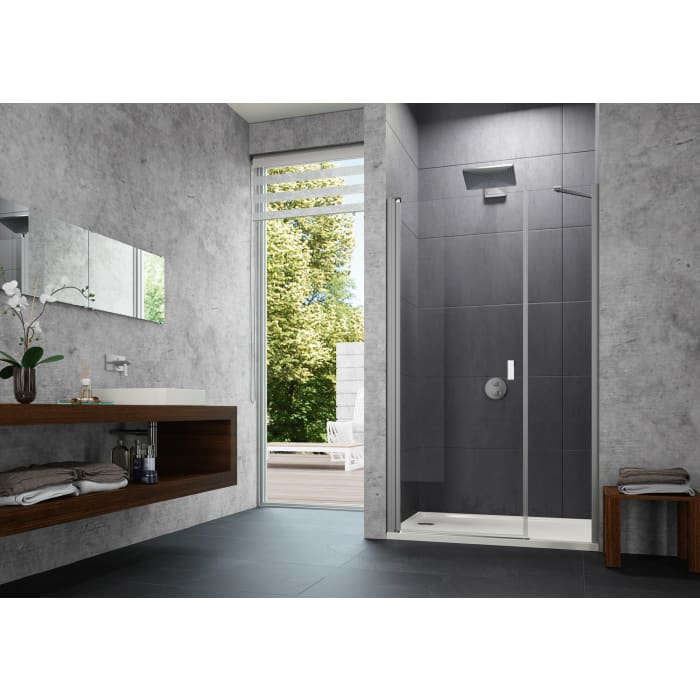 HÜPPE Design pure 4-Eck Schwingtür mit Nebenteil 120 x 200 cm, Glas ohne Anti-Plaque