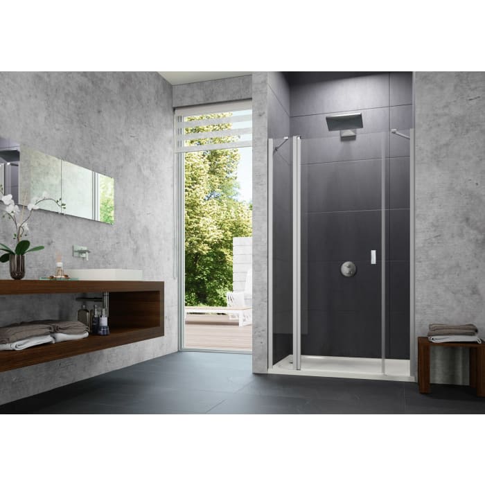 HÜPPE Design pure 4-Eck Schwingtür mit festem Segment und Nebenteil 120,1-160 x 140-200 cm, Glas mit Anti-Plaque