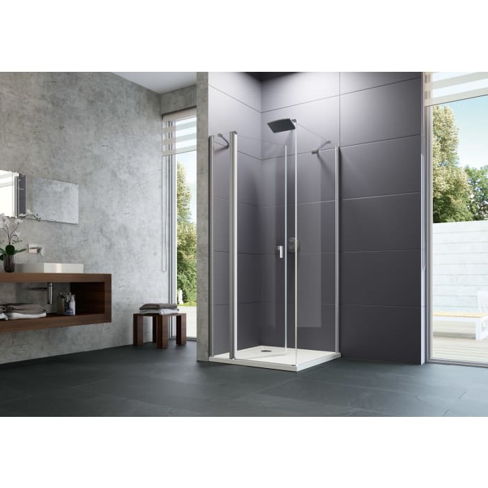 HÜPPE Design pure 4-Eck Schwingtür mit festem Segment 120 x 200 cm, Glas mit Anti-Plaque