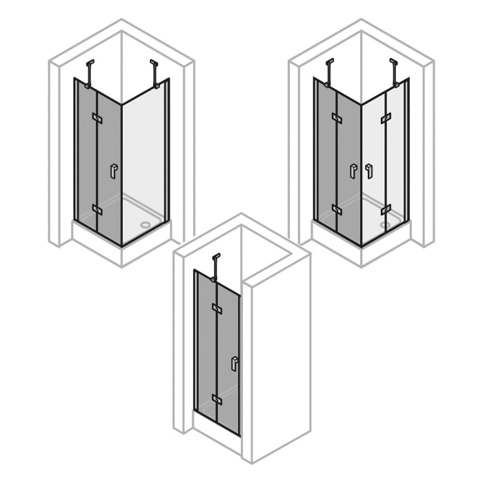 HÜPPE Design pure 4-Eck Schwingtür mit Beschlag und festen Segment B: 70-155 H: 120-200 cm, Linksbefestigung, Glas ohne Anti-Plaque