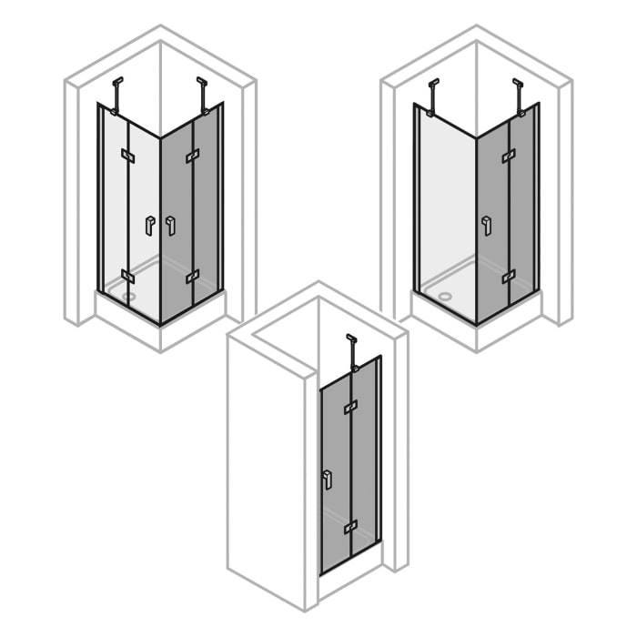 HÜPPE Design pure 4-Eck Schwingtür mit Beschlag und festen Segment B: 90 H: 197 cm, Rechtsbefestigung, Glas ohne Anti-Plaque