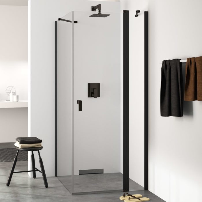 HÜPPE Design pure 4-Eck Schwingtür mit festem Segment 120 x 200 cm, Glas ohne Anti-Plaque