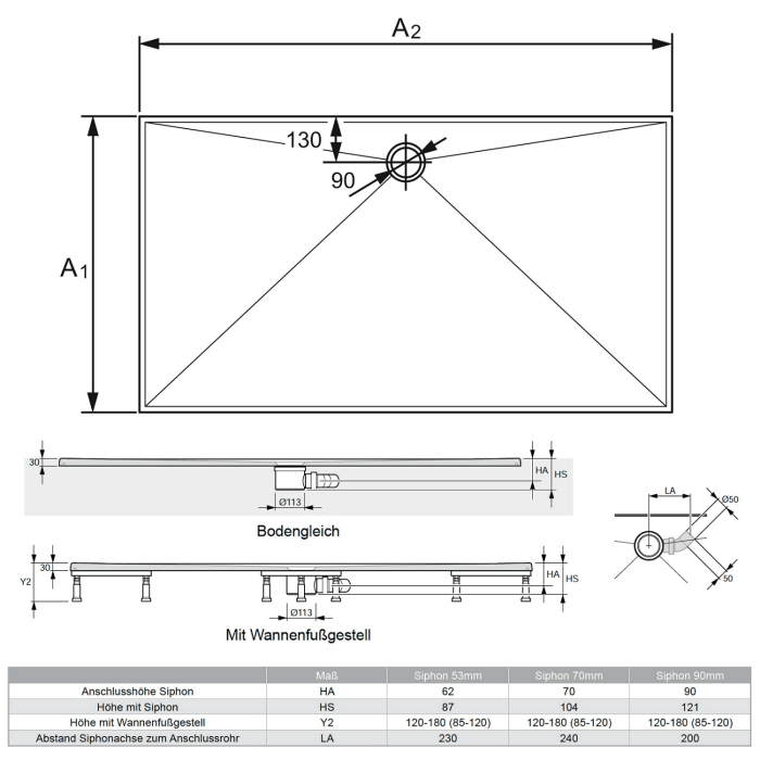 HÜPPE EasyStep 4-Eck Duschwanne 160 x 90 cm mit Easy Protect