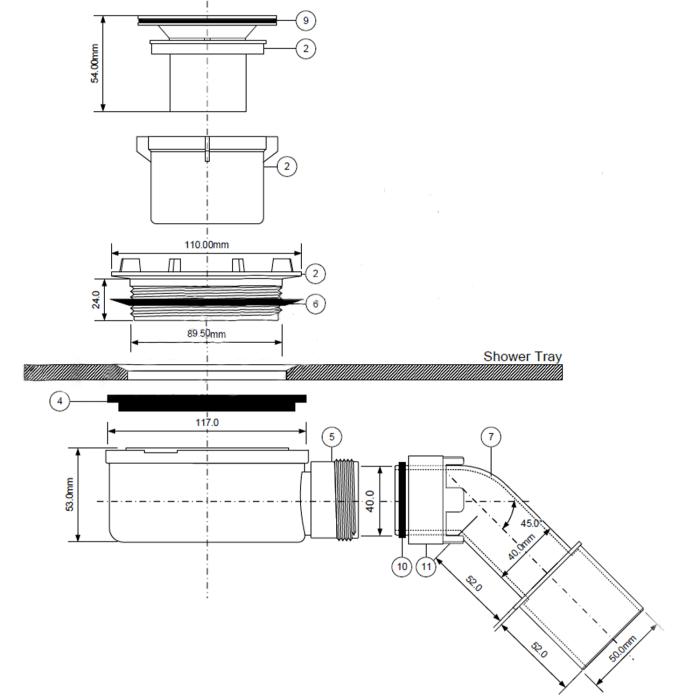 HÜPPE EasyStep flache Ablaufgarnitur und Ablaufkappe rund, Aufbauhöhe 5,3 cm