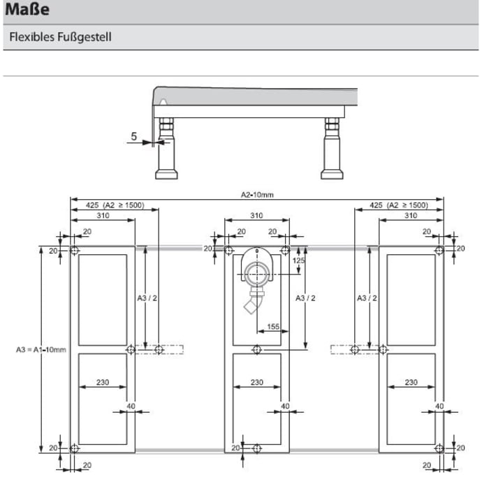 HÜPPE Flexibles Fußgestell 80 x 80-180 cm für EasyStep und EasyFlat Duschwannen