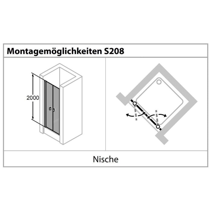 HÜPPE Solva teilgerahmt 4-Eck Pendeltür in Nische 120,1-180 x 120-200 cm, Glas mit Anti-Plaque