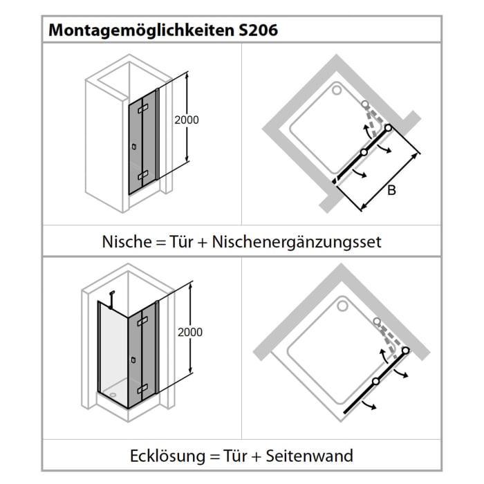 HÜPPE Solva teilgerahmt 4-Eck Schwingfalttür 100 x 200 cm, Glas mit Anti-Plaque, Rechtsbefestigung
