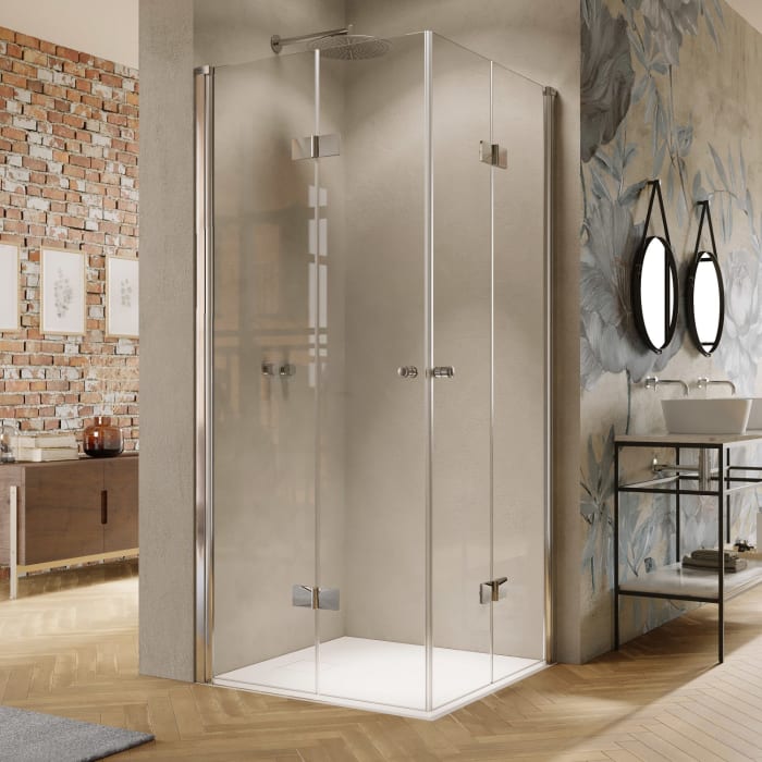 HÜPPE Solva teilgerahmt 4-Eck Schwingfalttür 120 x 200 cm, Glas mit Anti-Plaque, Linksbefestigung