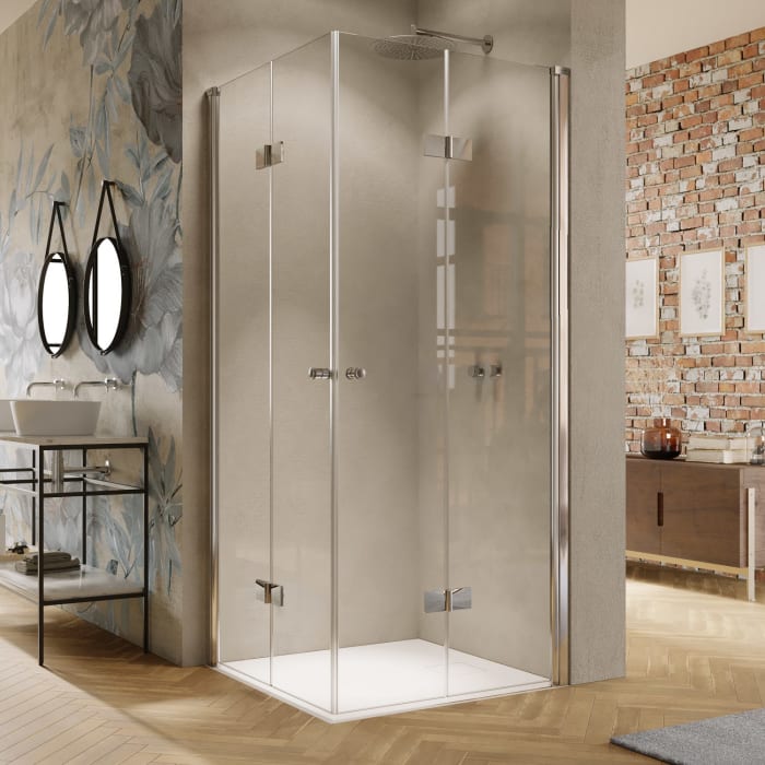 HÜPPE Solva teilgerahmt 4-Eck Schwingfalttür 90 x 200 cm, Glas mit Anti-Plaque, Rechtsbefestigung