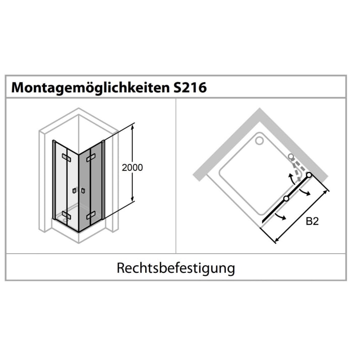 HÜPPE Solva teilgerahmt 4-Eck Schwingfalttür 80 x 200 cm, Glas mit Anti-Plaque, Rechtsbefestigung