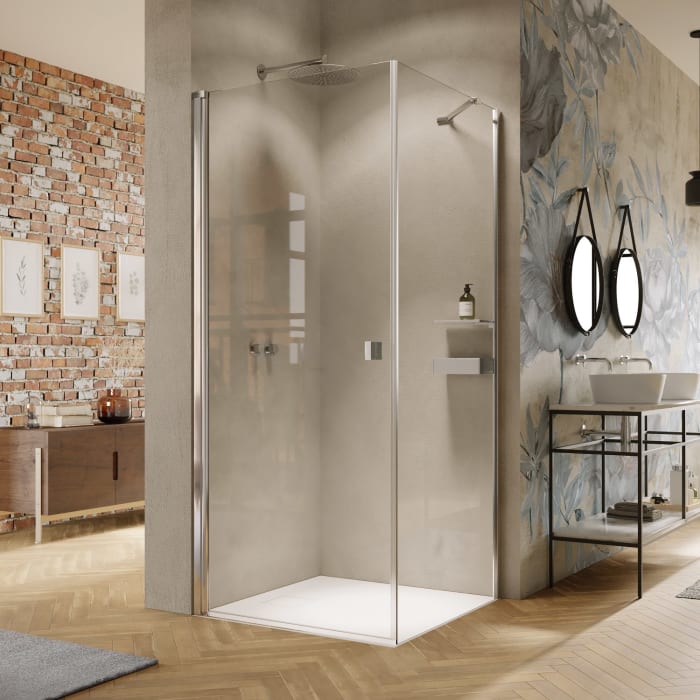 HÜPPE Solva teilgerahmt 4-Eck Schwingtür 80 x 200 cm, Glas mit Anti-Plaque, Linksbefestigung