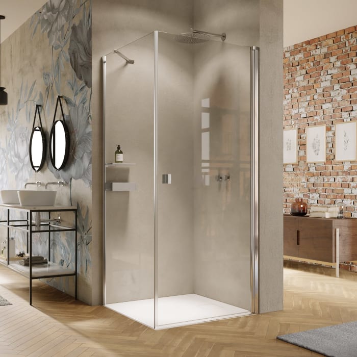 HÜPPE Solva teilgerahmt 4-Eck Schwingtür 50-90 x 200,1-220 cm, Glas mit Anti-Plaque, Rechtsbefestigung