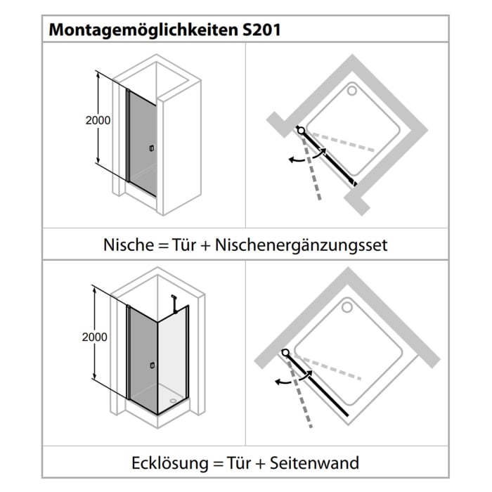 HÜPPE Solva teilgerahmt 4-Eck Schwingtür 80 x 200 cm, Glas ohne Anti-Plaque, Linksbefestigung