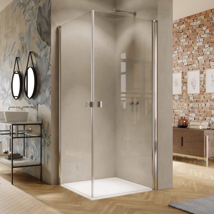 HÜPPE Solva teilgerahmt 4-Eck Schwingtür 80 x 200 cm, Glas ohne Anti-Plaque, Rechtsbefestigung