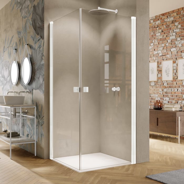 HÜPPE Solva teilgerahmt 4-Eck Schwingtür 50-90 x 200,1-220 cm, Glas mit Anti-Plaque, Rechtsbefestigung