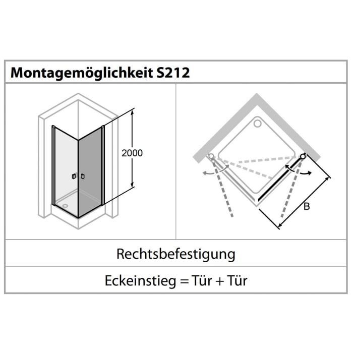 HÜPPE Solva teilgerahmt 4-Eck Schwingtür 100 x 200 cm, Glas mit Anti-Plaque, Rechtsbefestigung