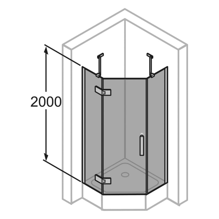 HÜPPE Solva teilgerahmt 5-Eck Schwingtür 1-flüglig links mit 2x Festteil 90/90 x 200 cm, Glas ohne Anti-Plaque