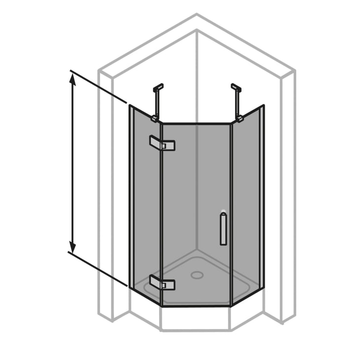 HÜPPE Solva teilgerahmt 5-Eck Schwingtür 1-flüglig links mit 2x Festteil 70-123/70-123 x 120-200 cm, Glas mit Anti-Plaque