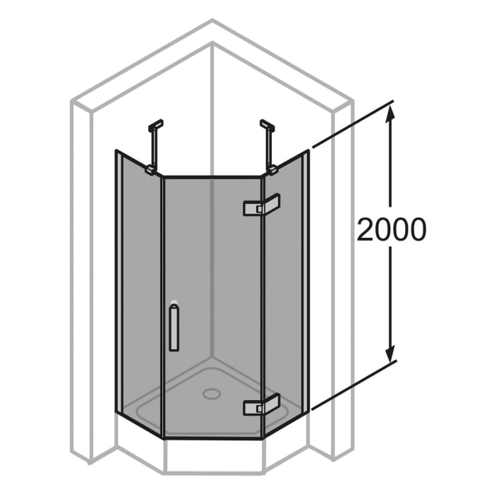 HÜPPE Solva teilgerahmt 5-Eck Schwingtür 1-flüglig rechts mit 2x Festteil 90/90 x 200 cm, Glas mit Anti-Plaque